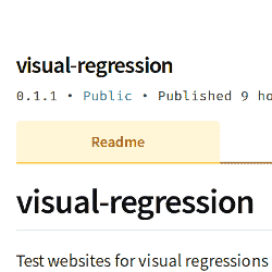 Screenshot visual regression npm page showing version 0.1.1 is published
