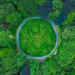 Aerial photo of a circle road in nature