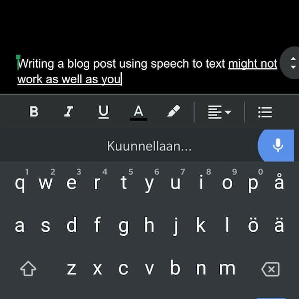 Screenshot of an Android keyboard when speech-to-text is being used.